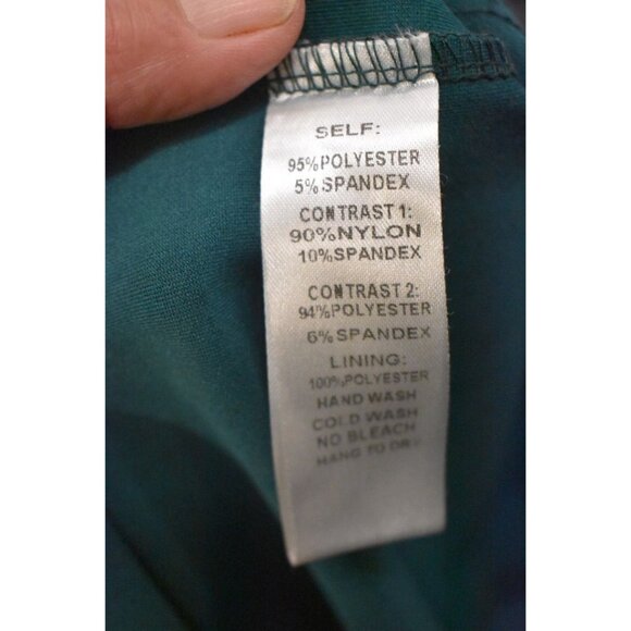 Women's Dark Green Bodycon Dress High Neck Gladiator Gold Trim Sheer Sleeve Sz X - Picture 5 of 5